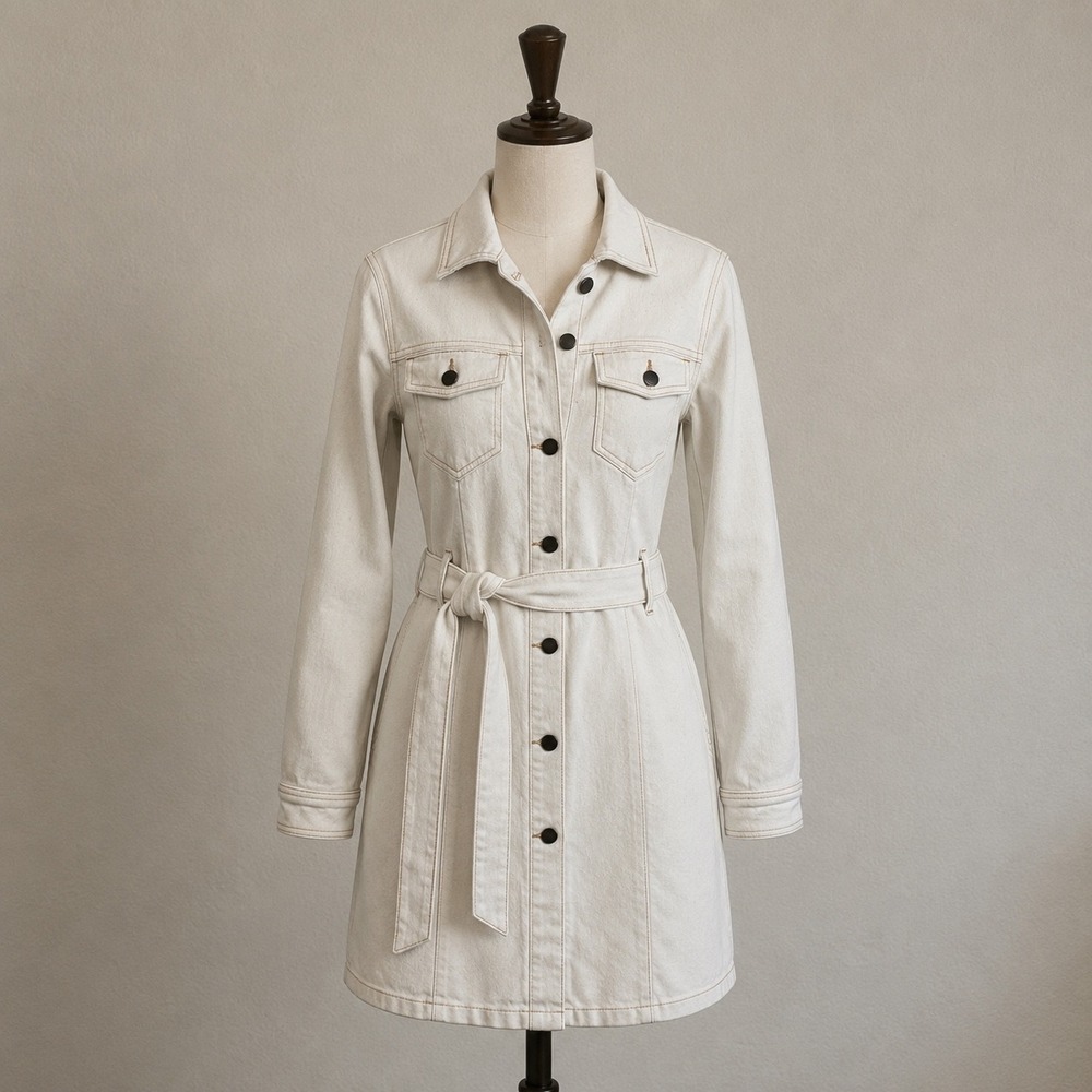 ana a new approach Natural Denim Button Front Belted Mini Shirt Dress Large NEW